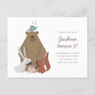 Invitation Carte Postale Amis Woodland   Fête d'anniversaire pour enfants