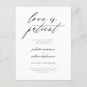 Invitation Carte Postale Amour chic en N&B La patience, report de mariage