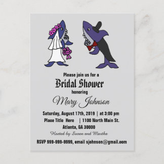 Invitation Carte Postale Amusante mariée de requin et Mariage de chambre