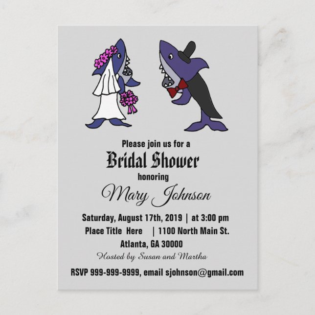 Invitation Carte Postale Amusante mariée de requin et Mariage de chambre (Devant)