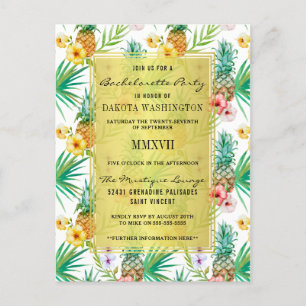 Invitation Carte Postale Ananas Tropical & Hibiscus Bachelorette