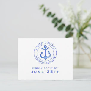 Invitation Carte Postale Ancre bleue marine   Mariage RSVP