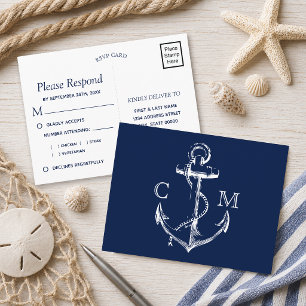 Invitation Carte Postale Ancre de croquis nautique de la marine Choix de