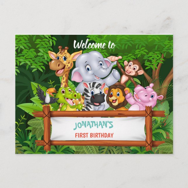 Invitation Carte Postale Animaux safari de dessin animé (Devant)