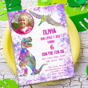 Invitation Carte Postale Anniversaire 5 ans Fille T Rex Dinosaure Photo Vio