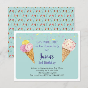 Invitation Carte Postale Anniversaire de enfant de crème glacée Cool verte