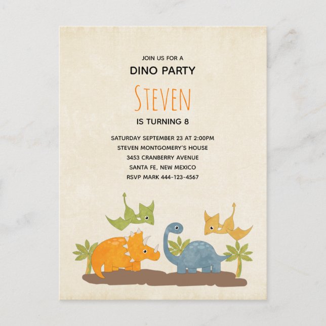 Invitation Carte Postale Anniversaire de la faune préhistorique des Dinosau (Devant)