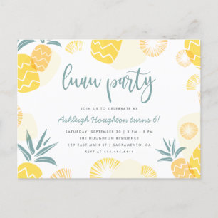 Invitation Carte Postale Anniversaire de l'ananas jaune doux Luau