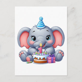 Invitation Carte Postale Anniversaire de l'éléphant bébé 1 an