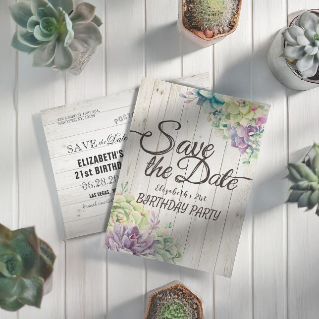 Invitation Carte Postale Anniversaire Économisez La Date Succulent Bois Rus (Créateur téléchargé)