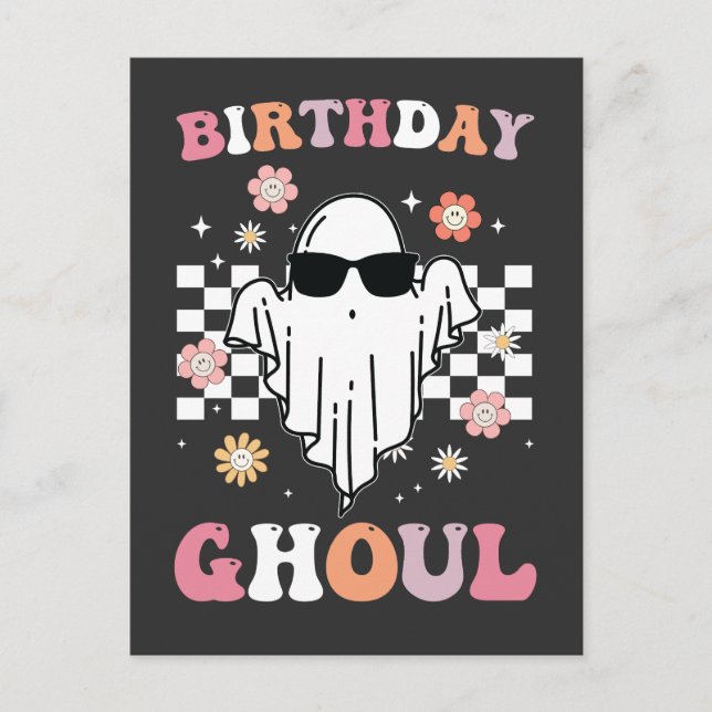 Invitation Carte Postale Anniversaire Ghoul Ghost Halloween Super Retro (Devant)