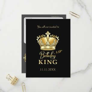 Invitation Carte Postale Anniversaire King Gold Couronne Royal Monogramme L