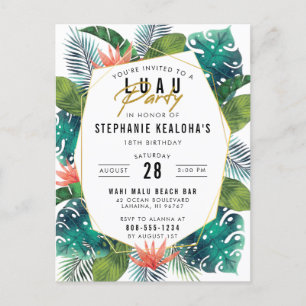Invitation Carte Postale Anniversaire Luau Palm Tropical Feuilles & Monster