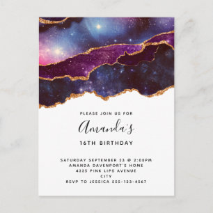Invitation Carte Postale Anniversaire Moderne Espace Bleu & Violet & Étoile