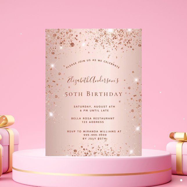 Invitation Carte Postale Anniversaire rose or (Créateur téléchargé)