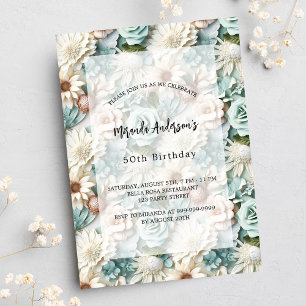 Invitation Carte Postale Anniversaire vert pâle vert blanc floral