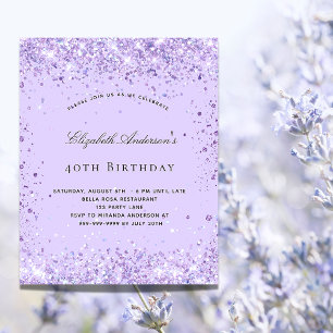 Invitation Carte Postale Anniversaire violet lavande parties scintillant sc