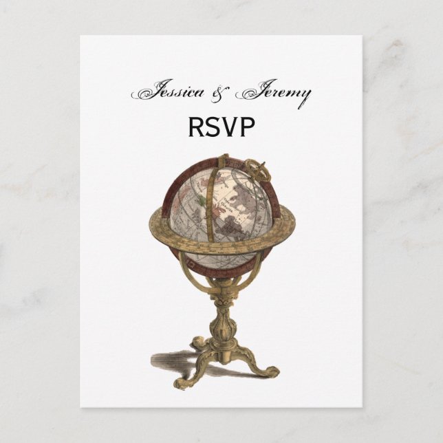 Invitation Carte Postale Antique Globe, White BG RSVP (Devant)