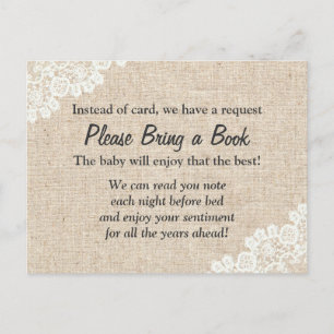 Invitation Carte Postale Apportez un livre Rustique Baby shower de bûcheron