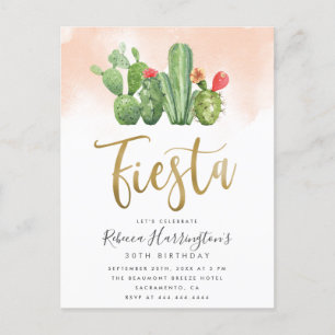 Invitation Carte Postale Aquarelle à la mode et fête du Cactus
