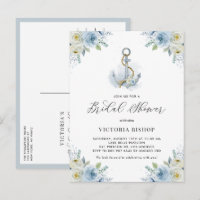 Aquarelle Ancre et Fleurs Bleues Baby Shower de Ma