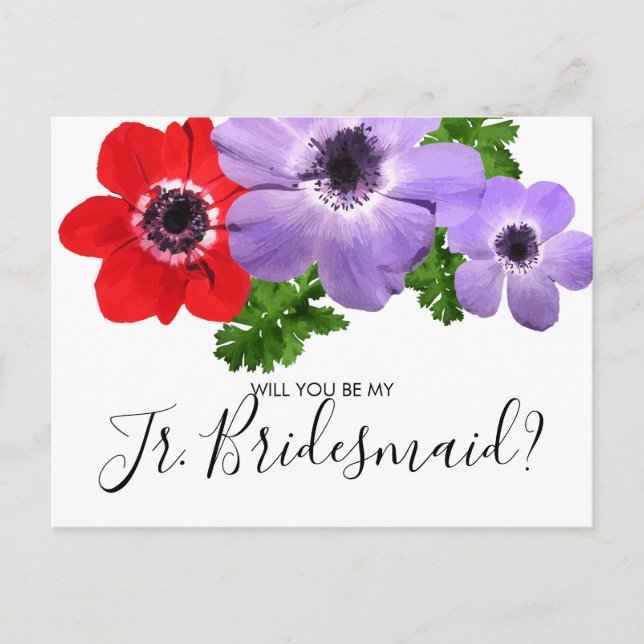 Invitation Carte Postale Aquarelle Be My Jr Junior Bridesmaid Postcard (Devant)