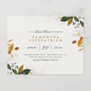 Invitation Carte Postale Aquarelle blanche Magnolia Fête des mariées floral