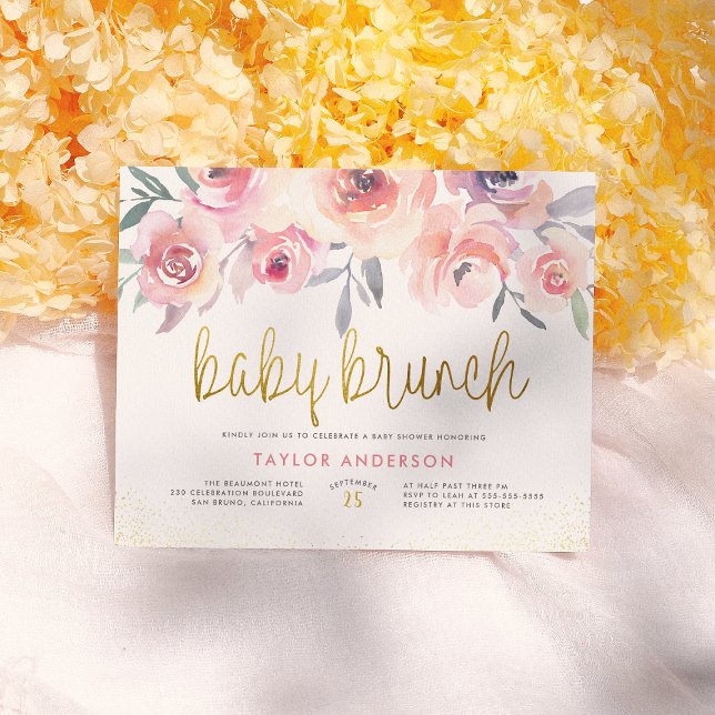 Invitation Carte Postale Aquarelle Bleue Rose Verdure Bébé Brunch Douche (Créateur téléchargé)