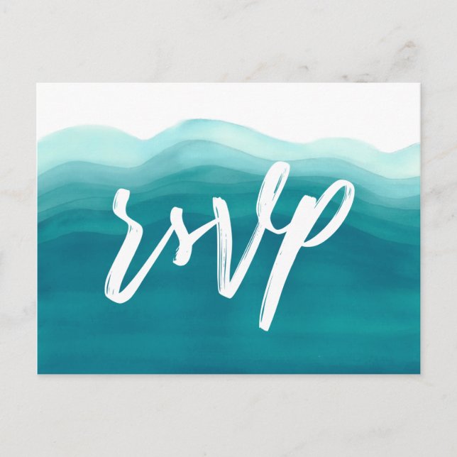 Invitation Carte Postale Aquarelle bleue | RSVP (Devant)