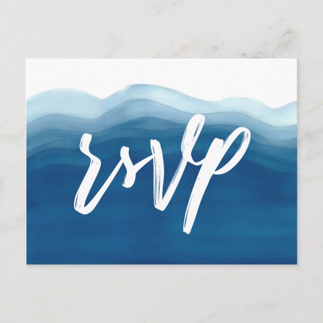 Invitation Carte Postale Aquarelle bleue | RSVP (Devant)