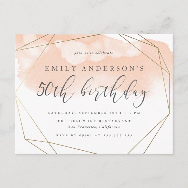 Invitation Carte Postale Aquarelle brillante Aquarelle Géométrique 50e anni (Devant)