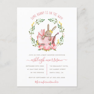 Invitation Carte Postale Aquarelle Bunny Spring Wreath Girl's Baby shower