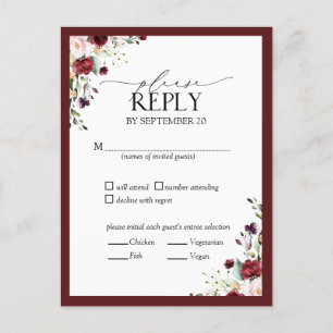 Invitation Carte Postale Aquarelle Burgundy Blush Mariage Floral RSVP