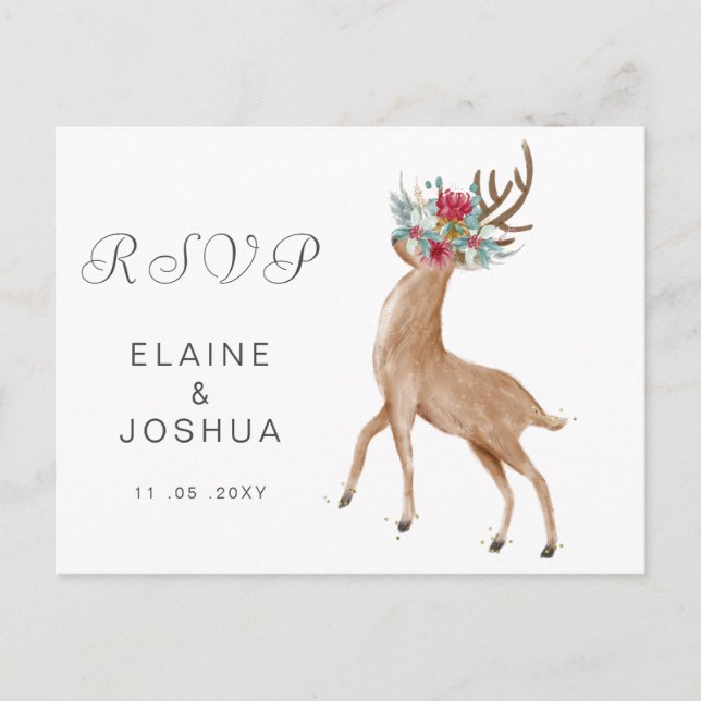 Invitation Carte Postale Aquarelle Cerf Floral Antler Mariage Rustique Rsvp (Devant)