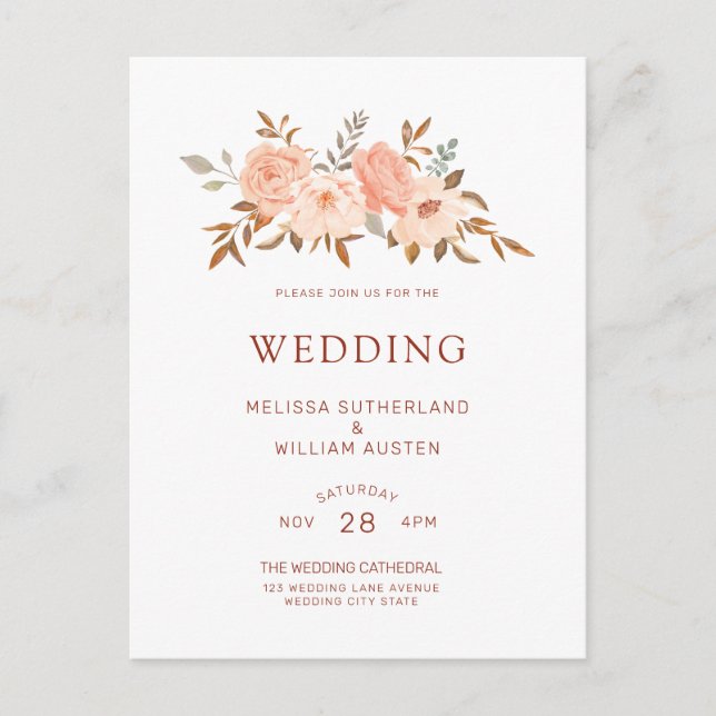 Invitation Carte Postale Aquarelle d'automne Blush FlorMariage (Devant)