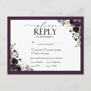 Invitation Carte Postale Aquarelle de prune mauve-mauve Mariage floral RSVP