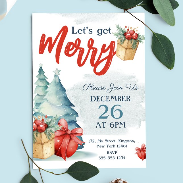 Invitation Carte Postale Aquarelle dessinée à la main Soyons joyeux Noël (Créateur téléchargé)