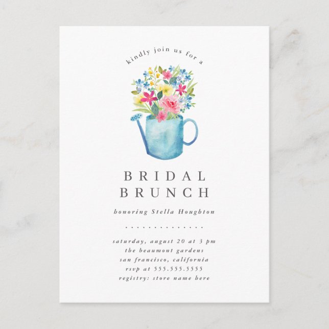Invitation Carte Postale Aquarelle douce Fête des mariées florale Brunch (Devant)