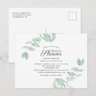 Invitation Carte Postale Aquarelle Eucalyptus Fête des mariées verte
