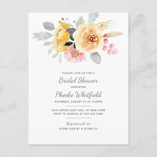 Invitation Carte Postale Aquarelle Fête des mariées Floral Moderne Botaniqu (Devant)