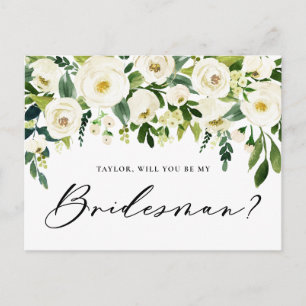 Invitation Carte Postale Aquarelle Fleurs Blanches Serez-Vous Mon Époux