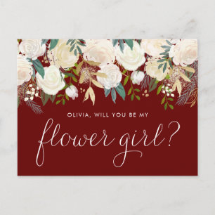 Invitation Carte Postale Aquarelle Fleurs d'ivoire Garland Fleur rouge Fill