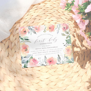 Invitation Carte Postale Aquarelle Fleurs & Foliage Première communion sain