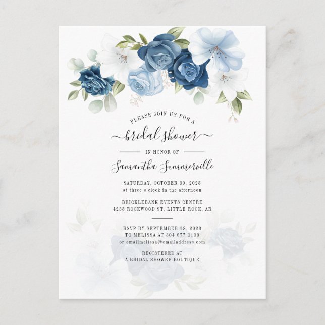 Invitation Carte Postale Aquarelle Floral Élégante Fête des mariées (Devant)