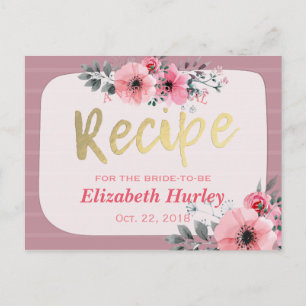 Invitation Carte Postale Aquarelle Floral Gold Script Fête des mariées Rece