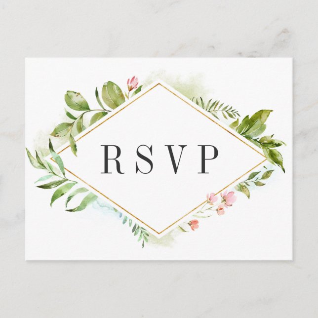Invitation Carte Postale Aquarelle Floral Green Foliage Mariage RSVP (Devant)