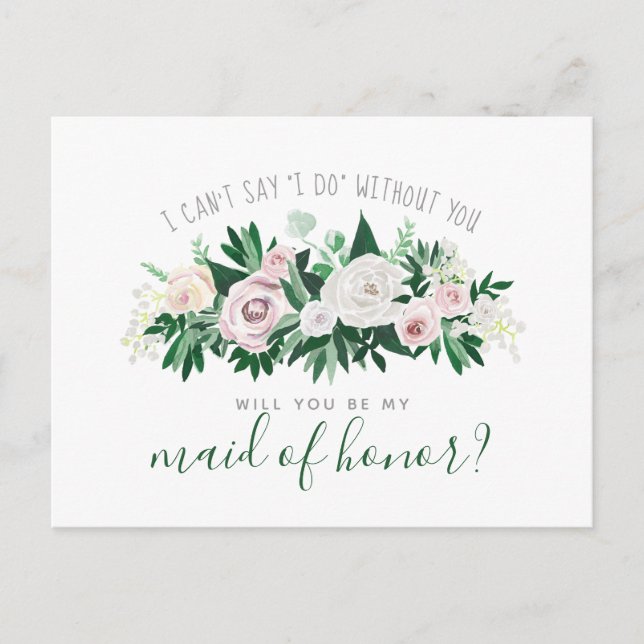 Invitation Carte Postale Aquarelle Floral Serez-vous ma femme d'honneur (Devant)
