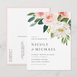 Invitation Carte Postale Aquarelle Jolie Fleurs de Jardin QR Code Mariage