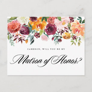 Invitation Carte Postale Aquarelle Les fleurs d'automne Soyez mon maître d'