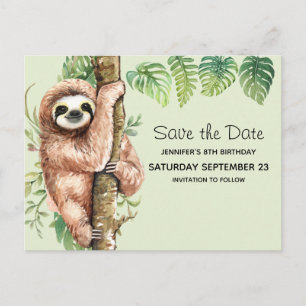 Invitation Carte Postale Aquarelle mignonne Sloth & Feuilles tropicaux STD